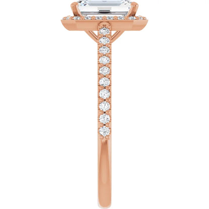 Emerald Rose Gold Halo Lab Diamond Engagement Ring 