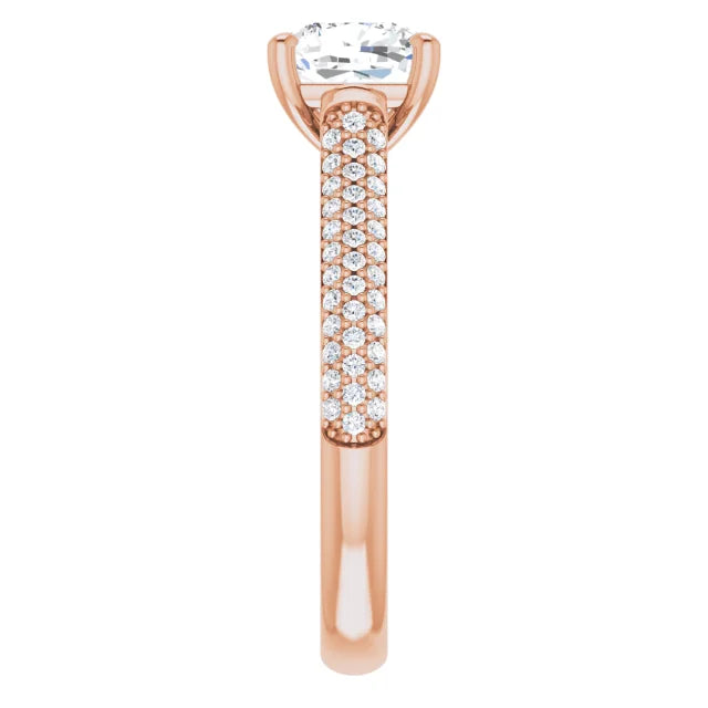 Cushion Rose Gold Pave Lab Diamond Engagement Ring 