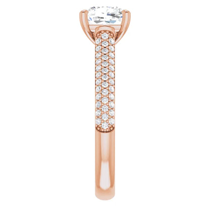 Cushion Rose Gold Pave Lab Diamond Engagement Ring 