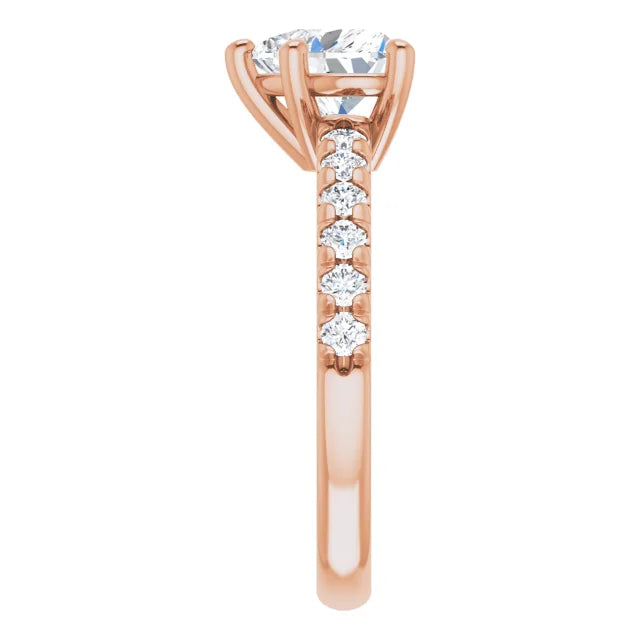 Heart Five Claw Pave Rose Gold Engagement Ring 