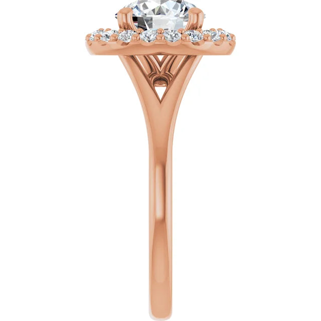 Round Brilliant Rose Gold Halo Solitaire Split Band Lab Diamond Engagement Ring 