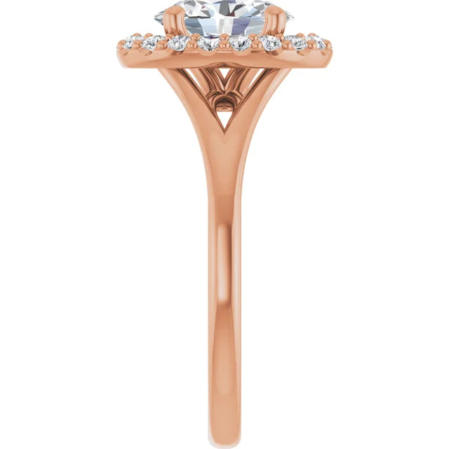 Oval Rose Gold Halo Solitaire Split Band Lab Diamond Engagement Ring 