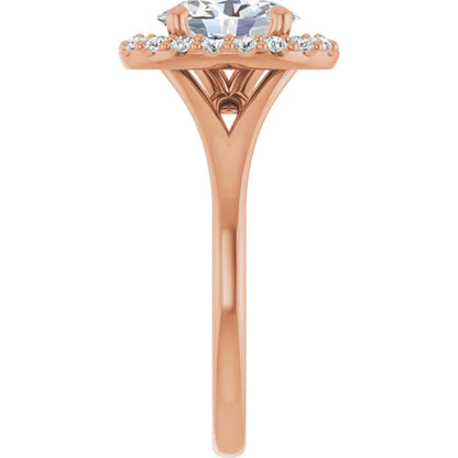 Oval Rose Gold Halo Solitaire Split Band Lab Diamond Engagement Ring 