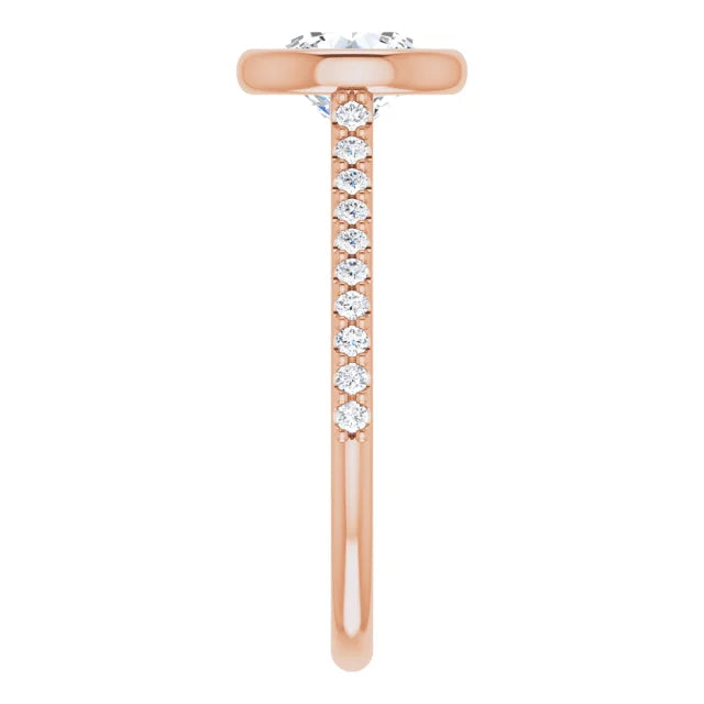 Round Brilliant Rose Gold Bezel Pave Lab Diamond Engagement Ring 