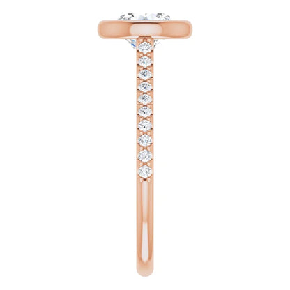 Round Brilliant Rose Gold Bezel Pave Lab Diamond Engagement Ring 