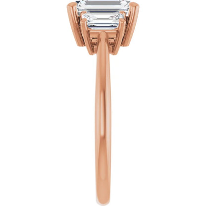 Emerald Rose Gold Tri Stone Lab Diamond Engagement Ring