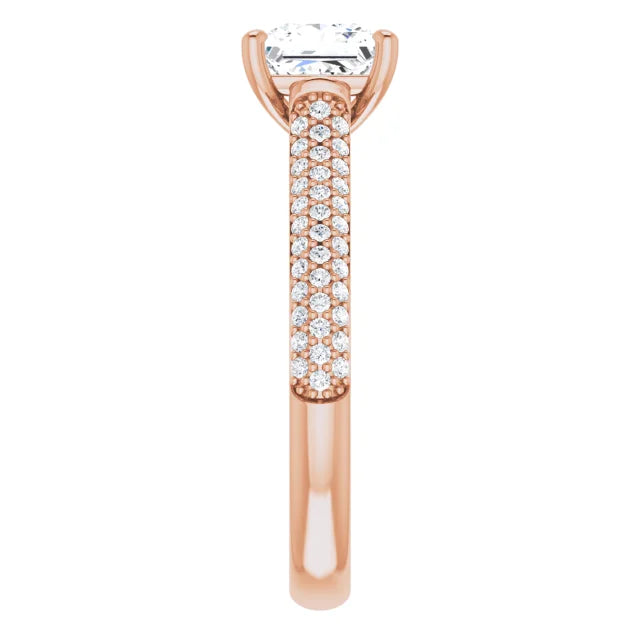 Princess Rose Gold Pave Lab Diamond Engagement Ring 