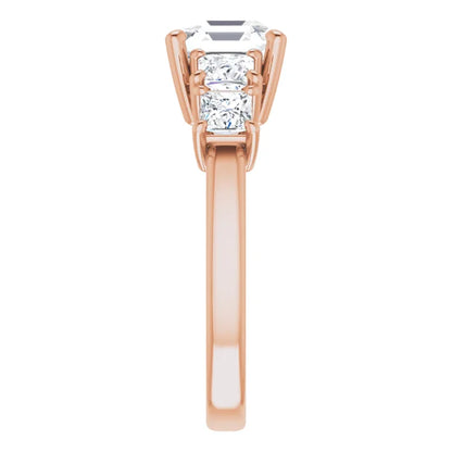 Asscher Rose Gold Multi Stone Accent Style Engagement Ring