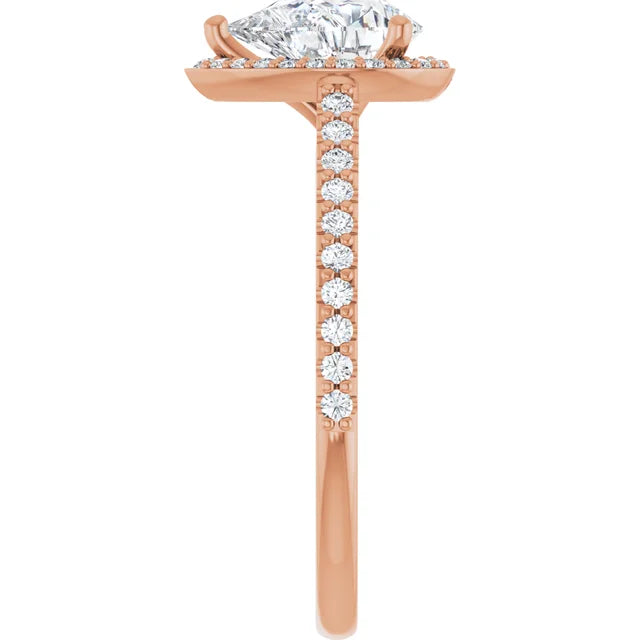 Pear Rose Gold Halo Lab Diamond Engagement Ring 