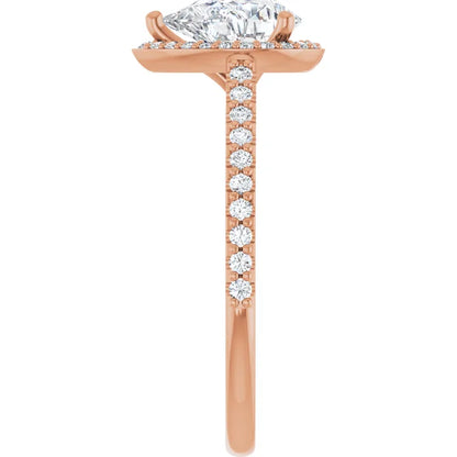 Pear Rose Gold Halo Lab Diamond Engagement Ring 