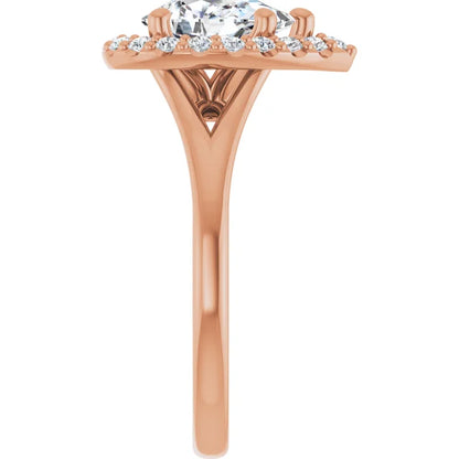 Pear Rose Gold Halo Solitaire Split Band Lab Diamond Engagement Ring 