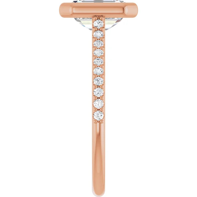 Emerald Rose Gold Bezel Pave Lab Diamond Engagement Ring 