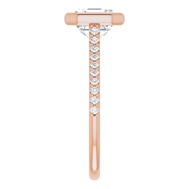 Asscher Rose Gold Bezel Pave Lab Diamond Engagement Ring 
