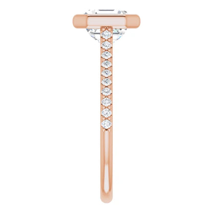 Asscher Rose Gold Bezel Pave Lab Diamond Engagement Ring 