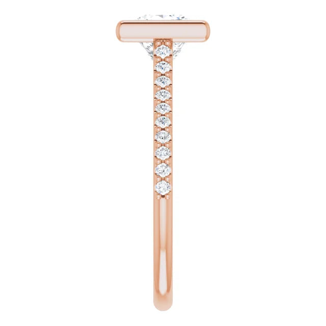 Princess Rose Gold Bezel Pave Lab Diamond Engagement Ring 