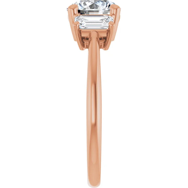 Round Brilliant Rose Gold Tri Stone Lab Diamond Engagement Ring