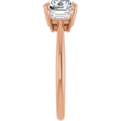 Round Brilliant Rose Gold Tri Stone Lab Diamond Engagement Ring