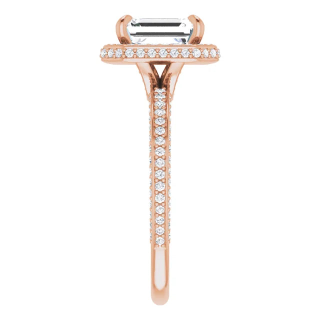 Emerald Rose Gold Halo Pave Style Lab Diamond Engagement Ring 