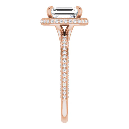 Emerald Rose Gold Halo Pave Style Lab Diamond Engagement Ring 