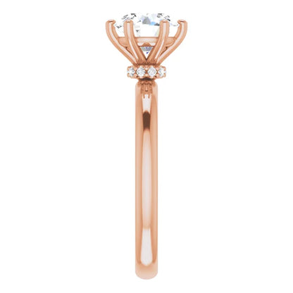 Round Brilliant Cut Rose Gold Low Hidden Halo Solitaire Engagement Ring