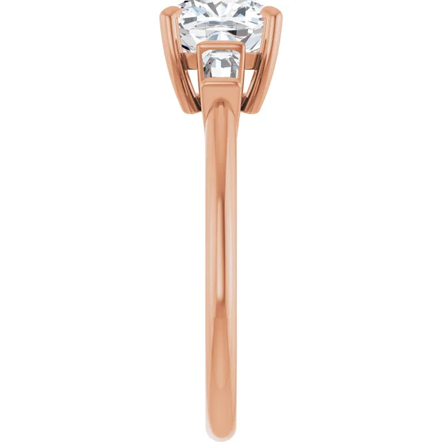 Cushion Rose Gold Baguette Accent Lab Diamond Engagement Ring 