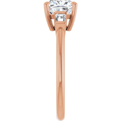 Cushion Rose Gold Baguette Accent Lab Diamond Engagement Ring 