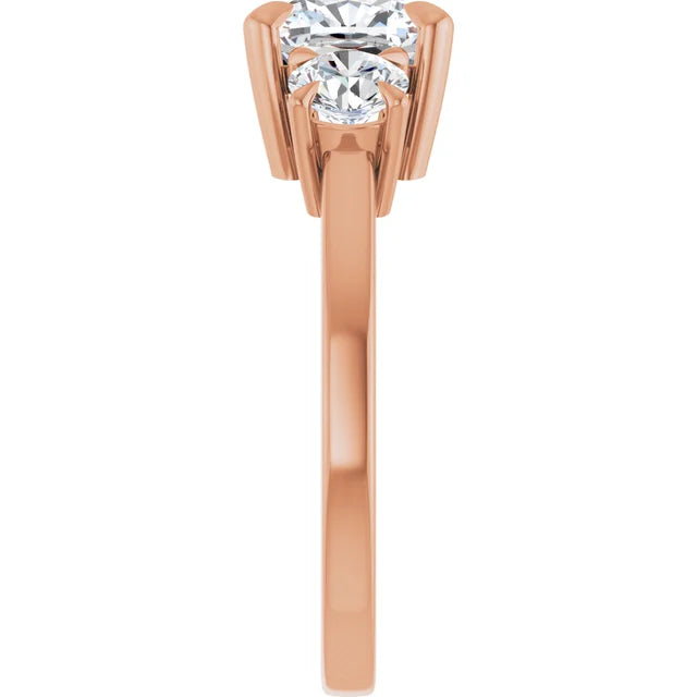 Cushion Rose Gold Tri Stone Lab Diamond Engagement Ring 