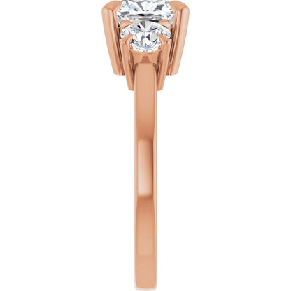 Cushion Rose Gold Tri Stone Lab Diamond Engagement Ring 