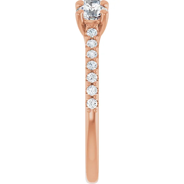Round Brilliant Rose Gold Tri Stone Lab Diamonds Engagement Ring 