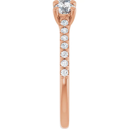 Round Brilliant Rose Gold Tri Stone Lab Diamonds Engagement Ring 
