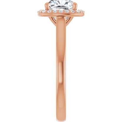 Cushion Halo Solitaire Lab Diamond Engagement Ring Rose Gold. 