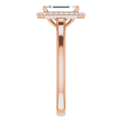 Emerald Halo Solitaire Lab Diamond Engagement Ring Rose Gold. 