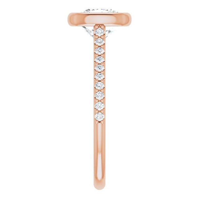 Cushion Rose Gold Bezel Pave Lab Diamond Engagement Ring 