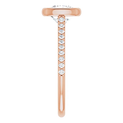 Cushion Rose Gold Bezel Pave Lab Diamond Engagement Ring 