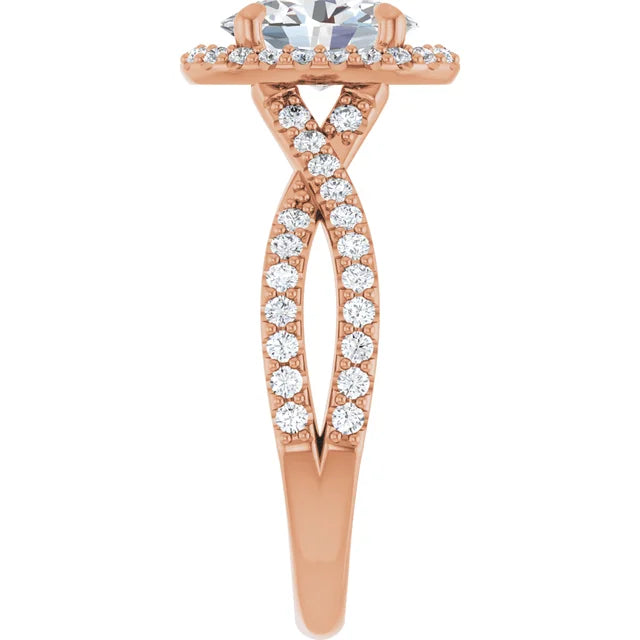 Oval Rose Gold Twist Band Halo Lab Diamond Engagement Ring  