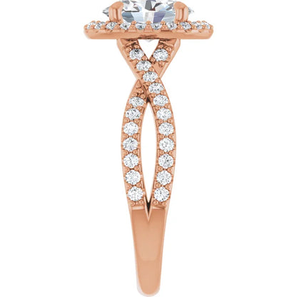 Oval Rose Gold Twist Band Halo Lab Diamond Engagement Ring  