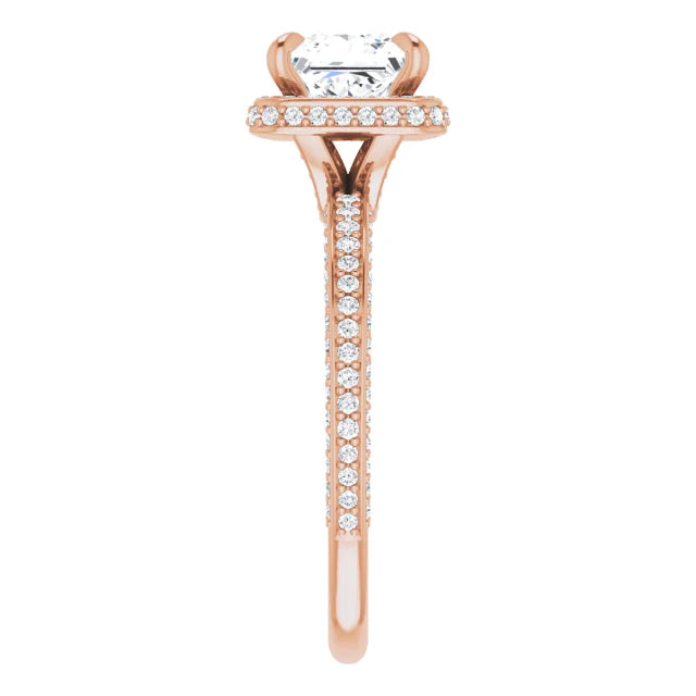 Princess Rose Gold Halo Pave Style Lab Diamond Engagement Ring 