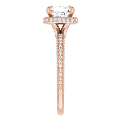 Princess Rose Gold Halo Pave Style Lab Diamond Engagement Ring 