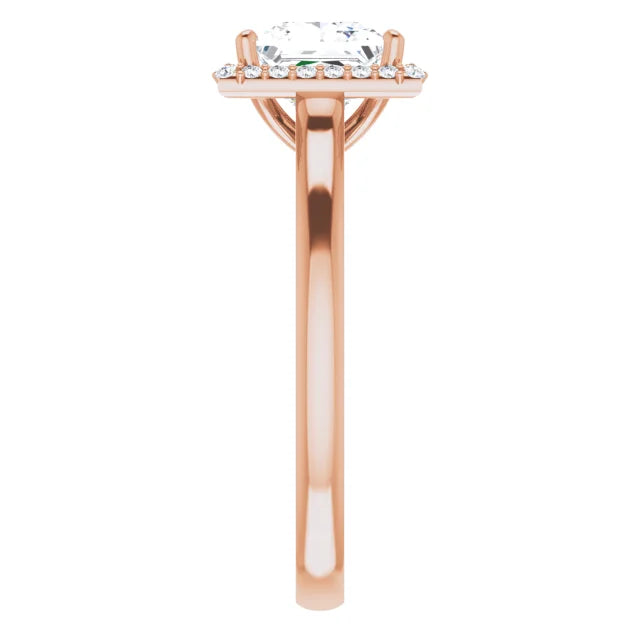 Princess Halo Solitaire Lab Diamond Engagement Ring Rose Gold. 