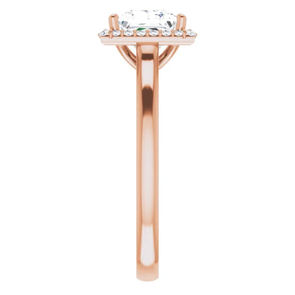 Princess Halo Solitaire Lab Diamond Engagement Ring Rose Gold. 