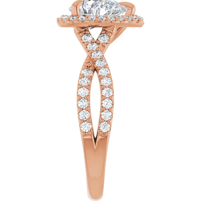 Pear Rose Gold Twist Band Halo Lab Diamond Engagement Ring  