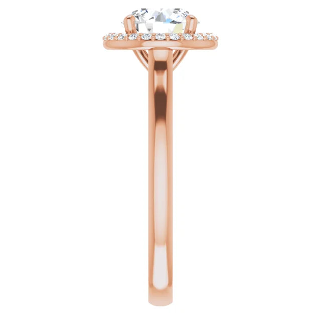 Round Brilliant Halo Solitaire Lab Diamond Engagement Ring Rose Gold. 