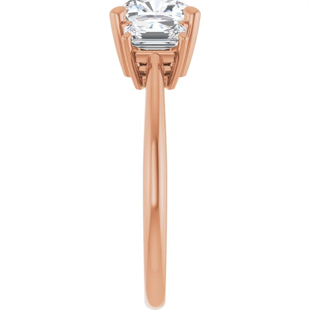 Cushion Rose Gold Tri Stone Lab Diamond Engagement Ring