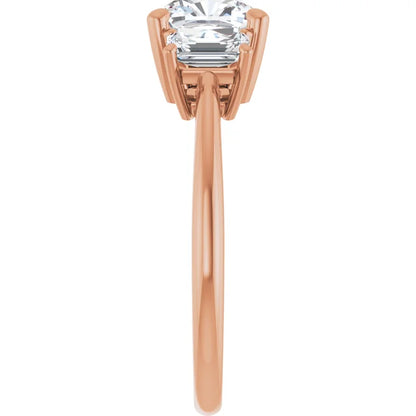 Cushion Rose Gold Tri Stone Lab Diamond Engagement Ring