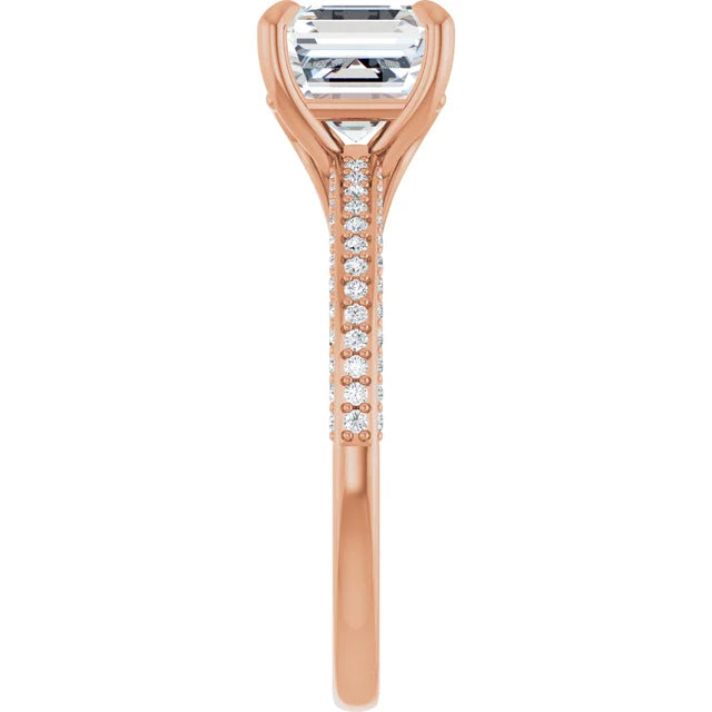 Asscher Rose Gold Pave Lab Diamond Engagement Ring 
