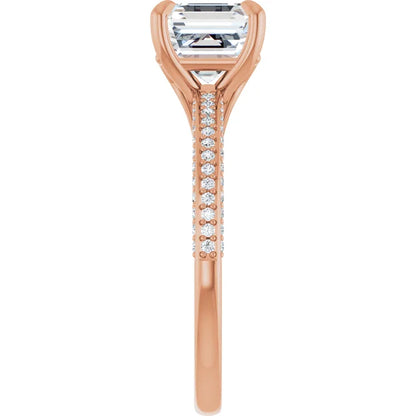 Asscher Rose Gold Pave Lab Diamond Engagement Ring 