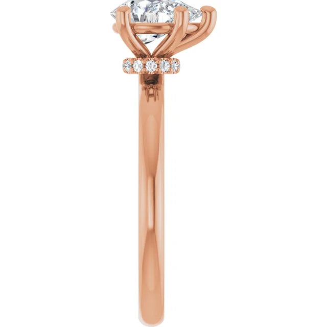 Pear Cut Rose Gold Low Hidden Halo Solitaire Engagement Ring