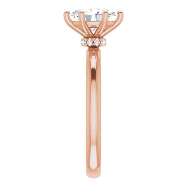 Oval Cut Rose Gold Low Hidden Halo Solitaire Engagement Ring