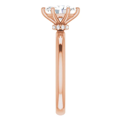Oval Cut Rose Gold Low Hidden Halo Solitaire Engagement Ring