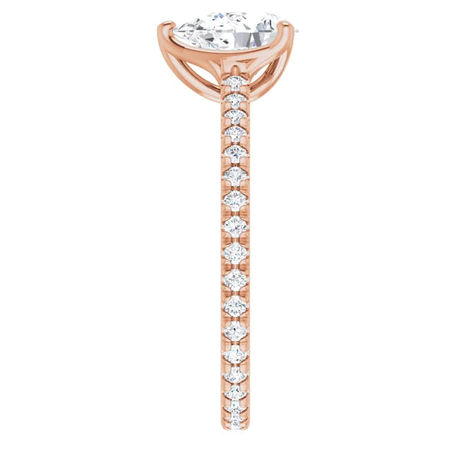 Pear Rose Gold Claw Set Eternity Style Engagement Ring